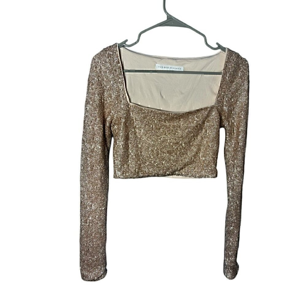Susana Monaco Sequin Long Sleeve Crop Top Women SM Taylor Swift Era Holidays - Picture 8 of 9